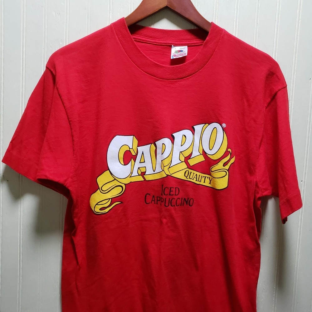 Vintage Cappio Fruit Of The Loom Shirt Mens Large Red Iced Coffee Graphic Tee